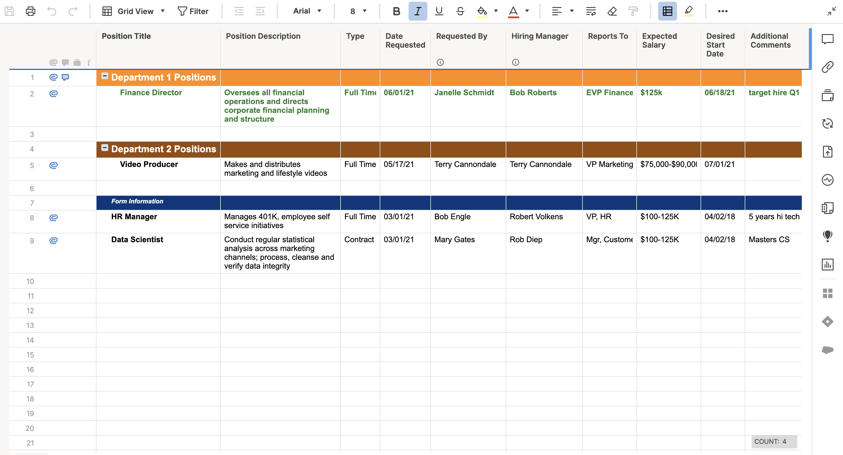 Internal Job Requisition Form Template Smartsheet